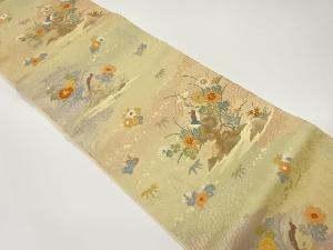 唐織引箔花鳥に色紙散らし模様織出し袋帯